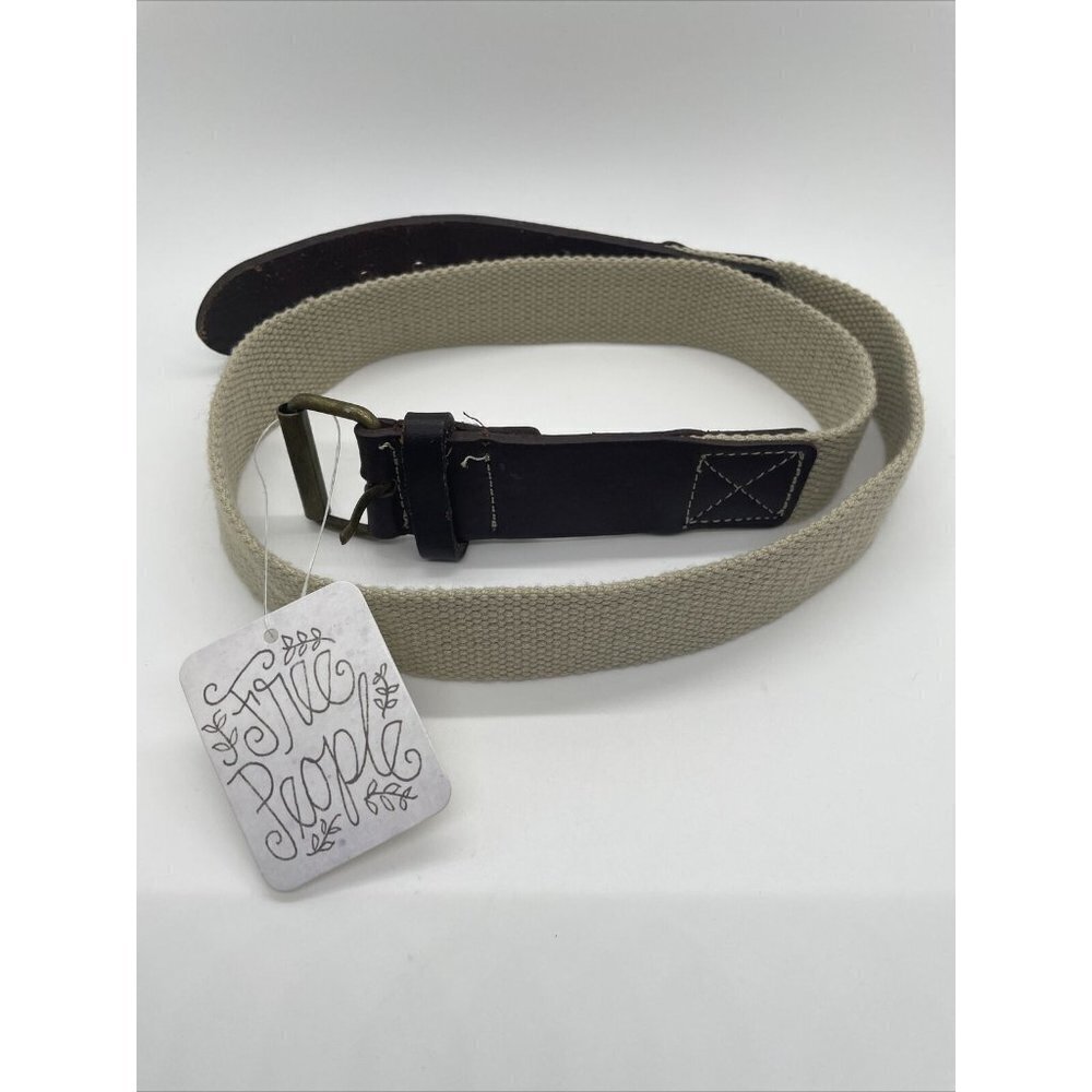 NWT FREE PEOPLE Belt Tan S/M COTTON CANVAS ADJUSTABLE Brown Leather 48"